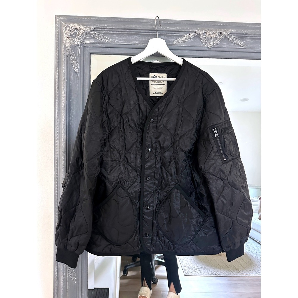 Alpha Industries Quilted Liner Bomber Puffer Jacket Black Mens Ripstop L